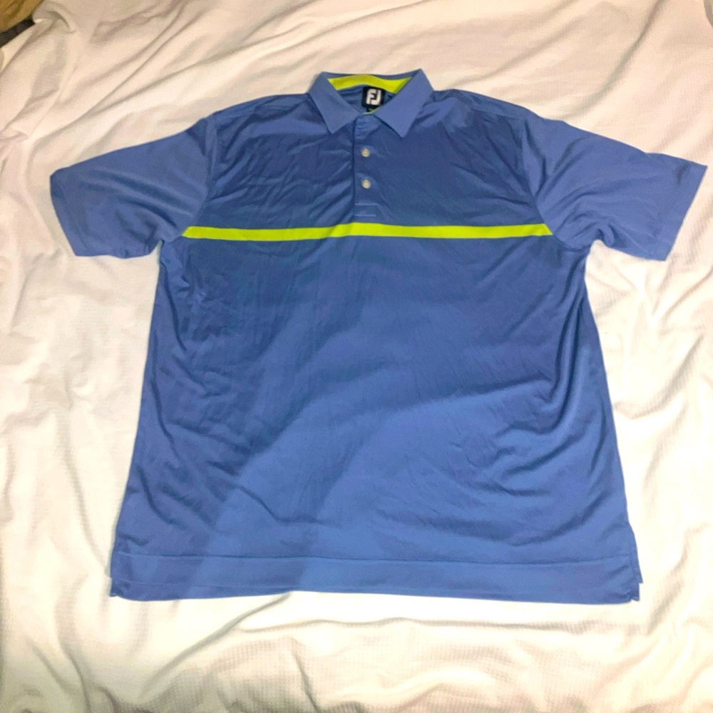 FootJoy Golf Polo Blue With Green Stripe 2XL